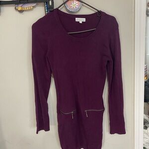Joseph A. Plum Long Sleeve Sweater Dress with Zipper Details